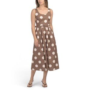 LINEA MODA Brown/white Made In Italy Sleeveless Polka Dot Midi Dress